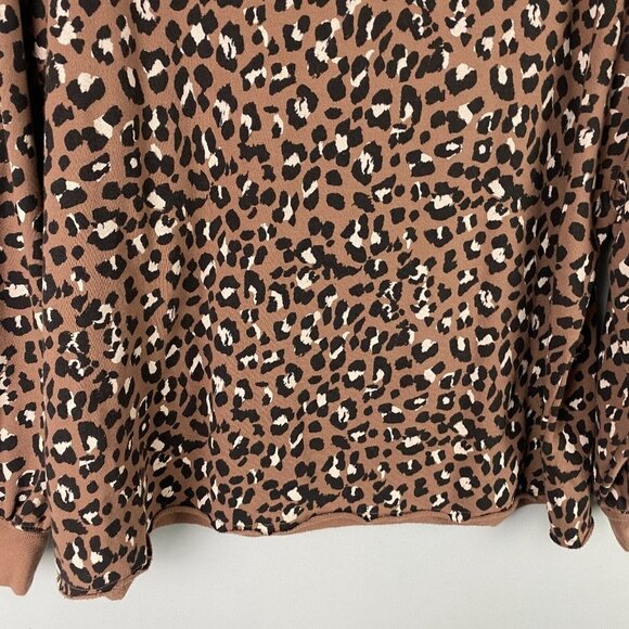 Rails Reeves Mountain Leopard Print Raw Hem Sweatshirt Size Medium Brown Crew - Picture 3 of 10